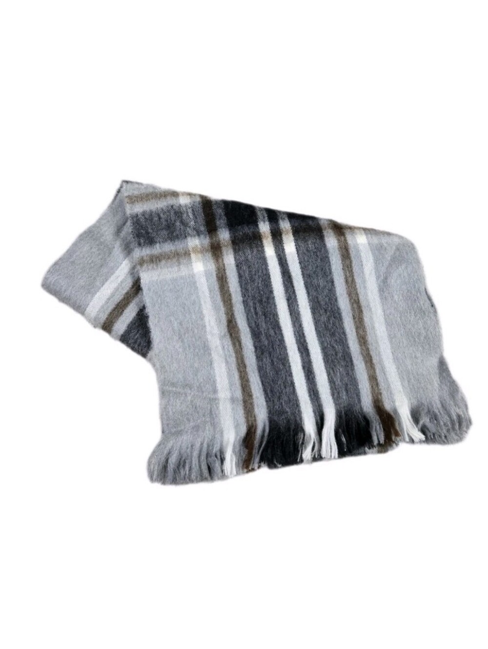 Winterborn Alpaca Scarf Gray White Plaid Fringe Unisex Winter 72 Inch Long New